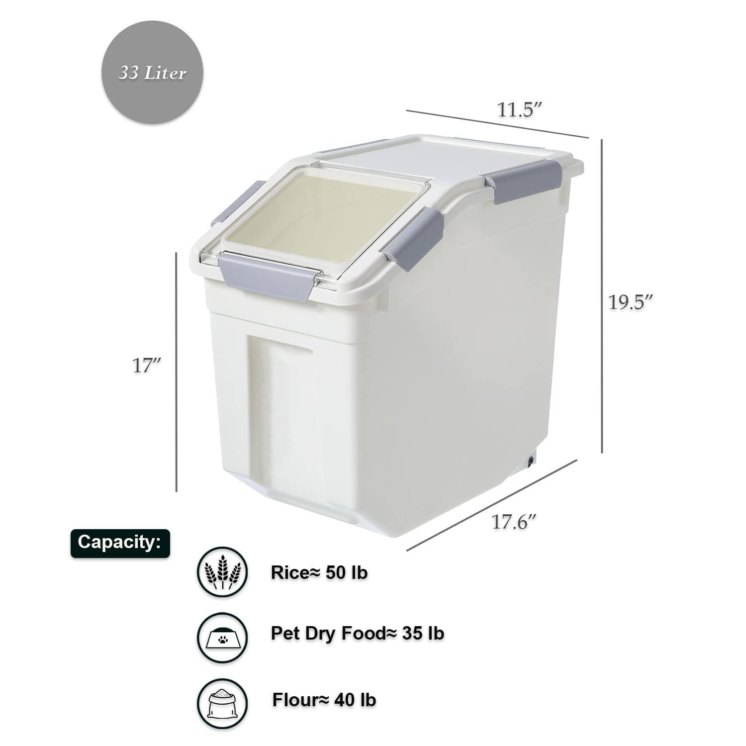 33 Liter / 50 lbs Rice Storage Container with Measuring Cup, BPA free, For Rice On Sale Bed